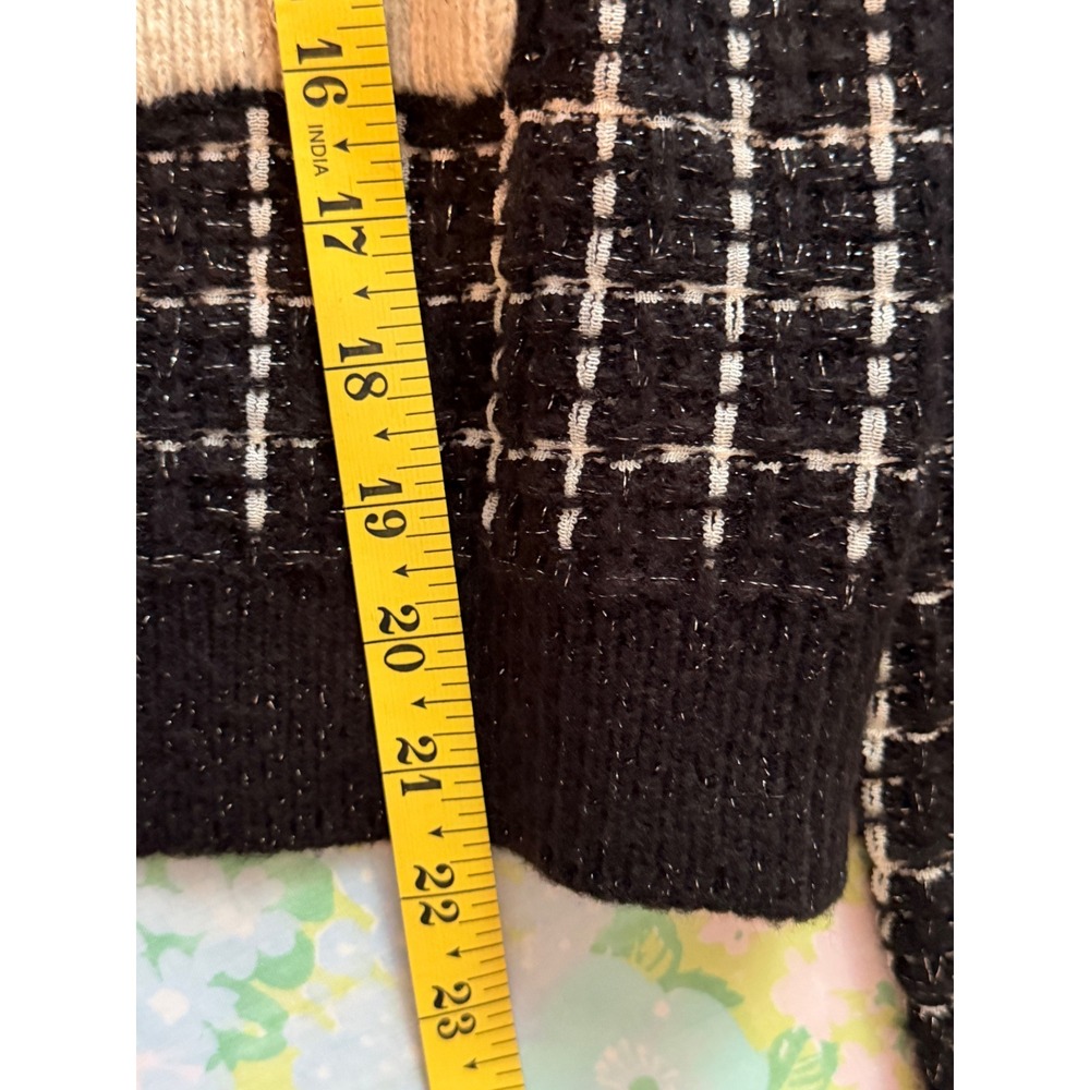Ellen Tracy | Plaid Stitch Lady Jacket Cardigan Large Black Metallic Gold Button - Picture 9 of 10